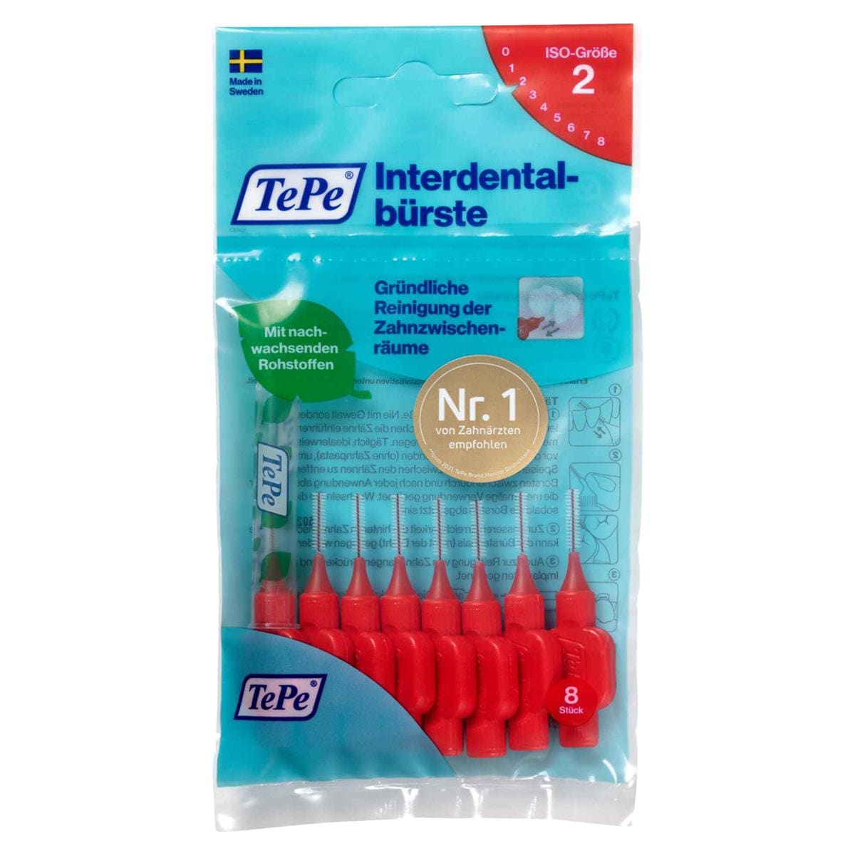 TePe Interdentalbürsten - Standardpackung - Rot - xx-fein, Ø 0,5 mm, Packung 8 Stück