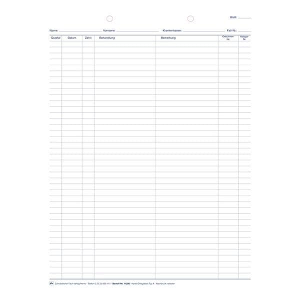 Kartei-Einlegeblätter DIN A4, kopfgelocht - Typ A, Packung 100 Stück