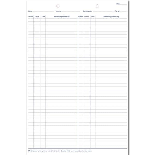 Kartei-Einlegeblätter DIN A4, kopfgelocht - Typ B, Packung 100 Stück