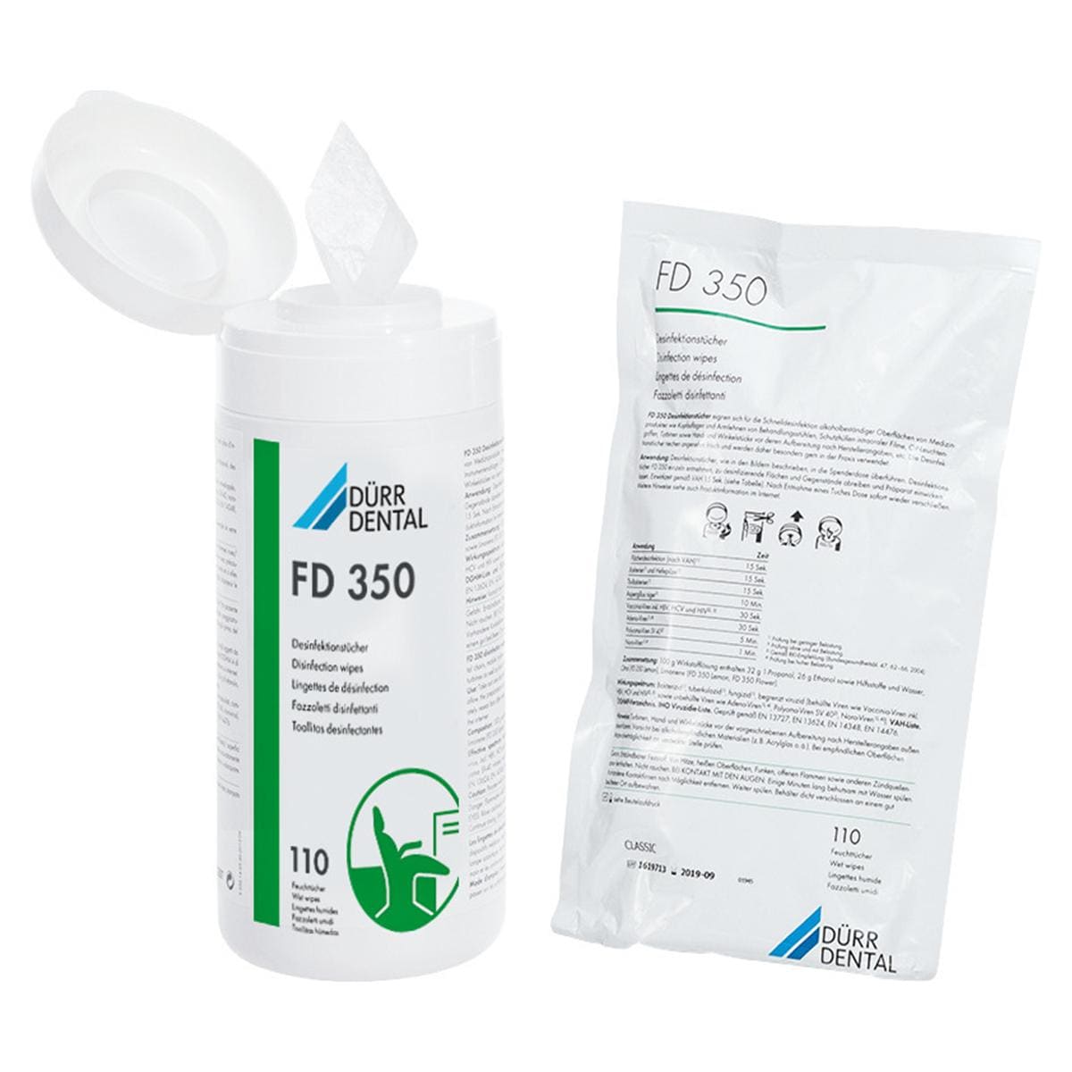 FD 350 Desinfektionstücher - Classic, Format 14 x 22 cm, Nachfüllbeutel 12 x 110 Tücher