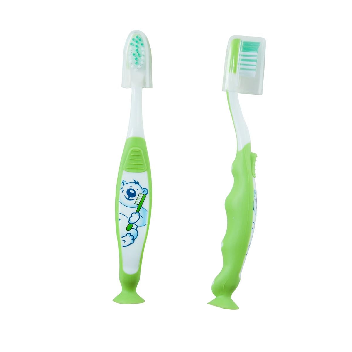 Kinderzahnbürsten Junior mit Saugfuß - Motiv Otto, grün, Packung 12 Stück