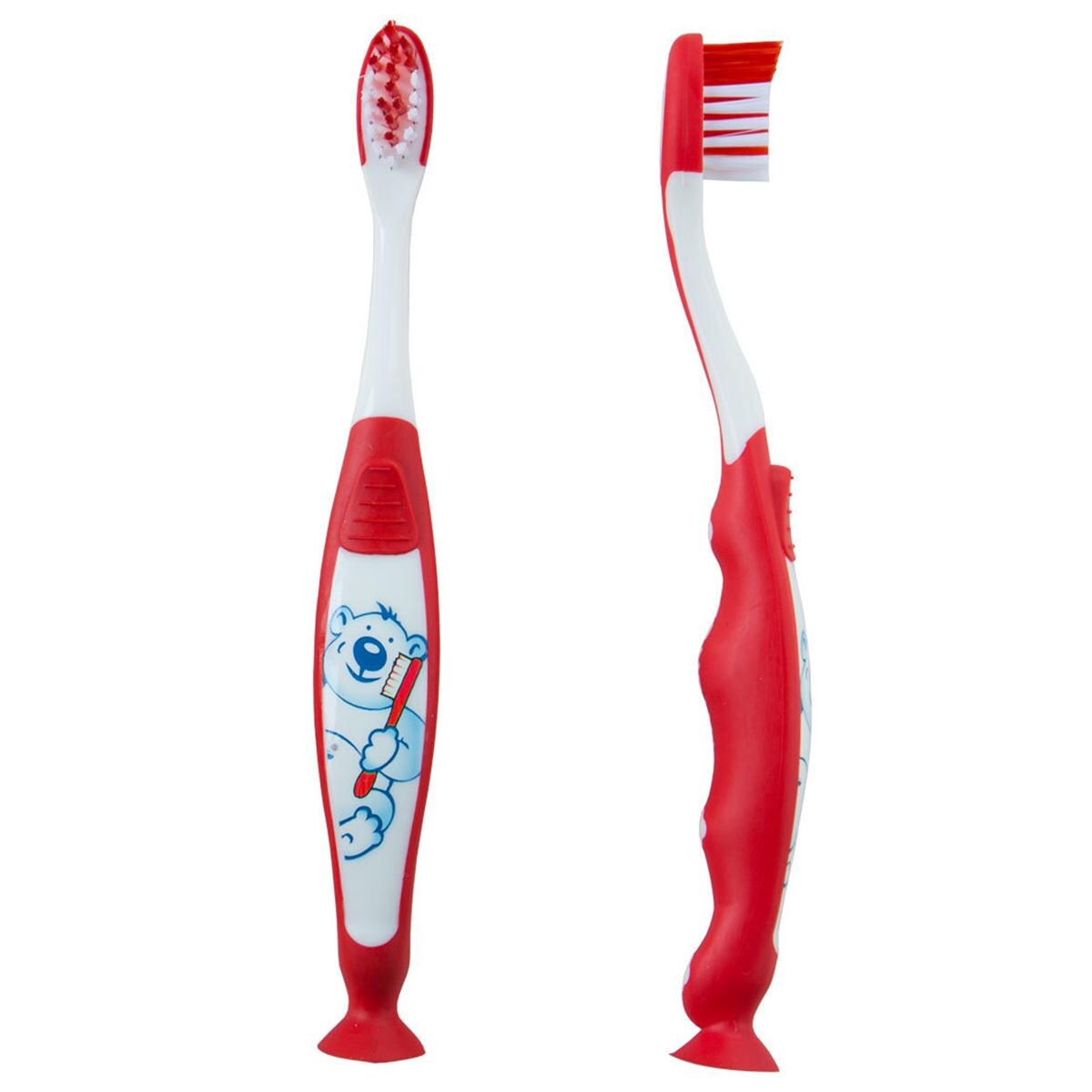 Kinderzahnbürsten Junior mit Saugfuß - Motiv Otto, rot, Packung 12 Stück