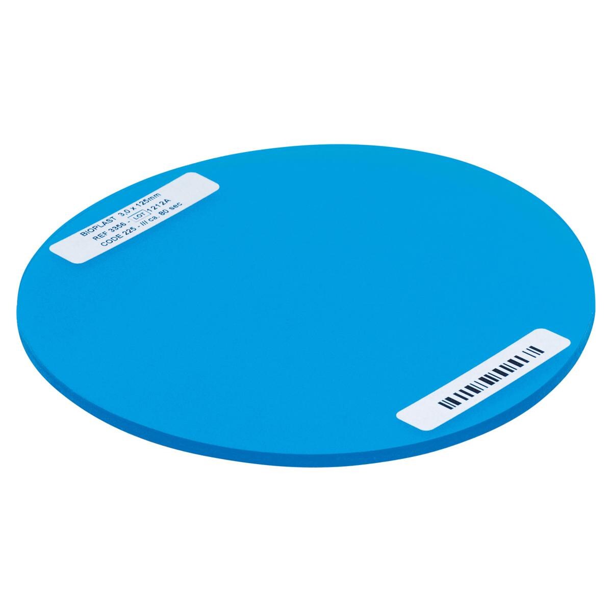 BIOPLAST® Color, Ø 125 mm - Einzelfarben - Blau-Transparent, Stärke 3 mm, Packung 10 Stück