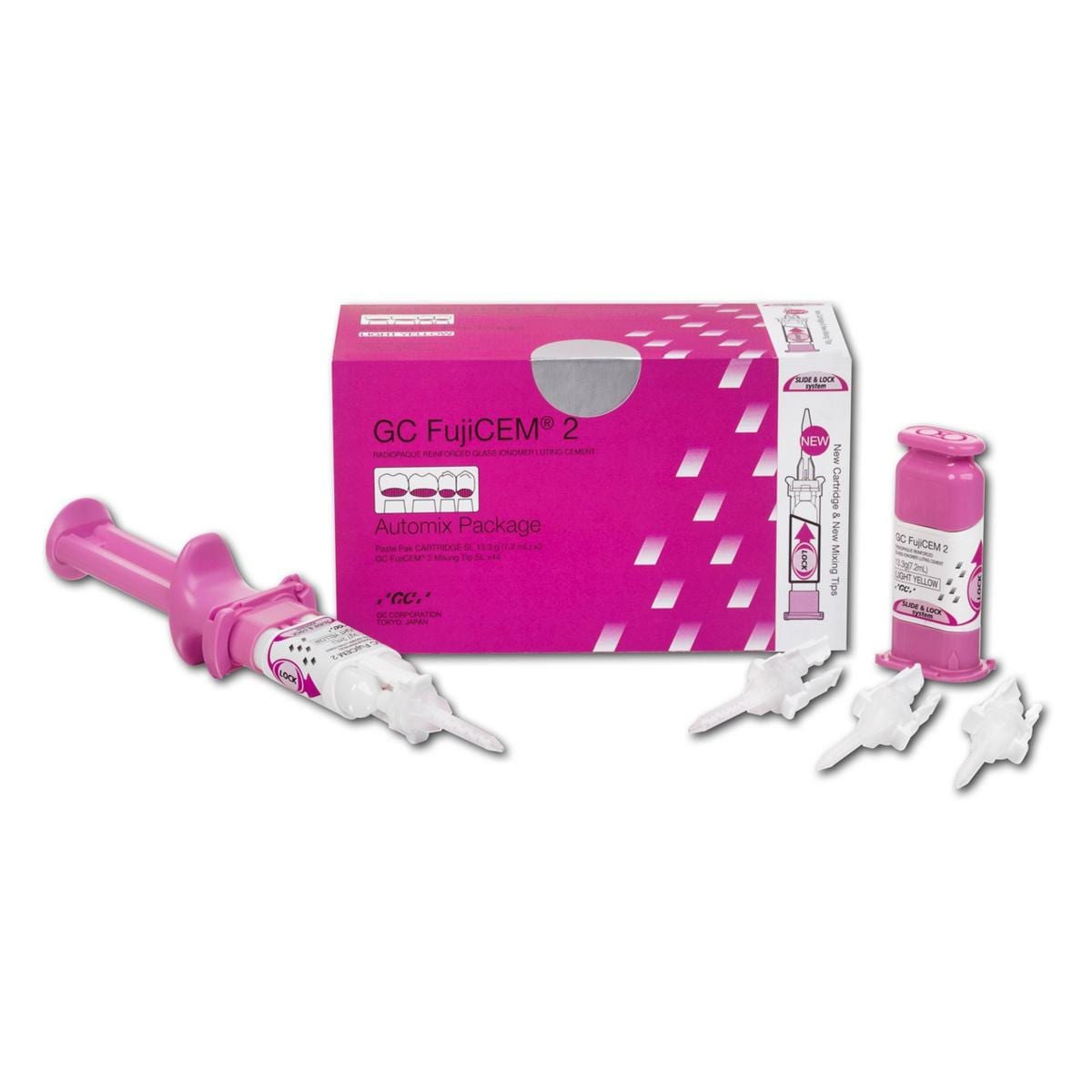 FujiCEM® 2 Slide & Lock - Nachfüllpackung - Automix: Kartuschen 2 x 13,3 g und 44 Mixing Tips SL