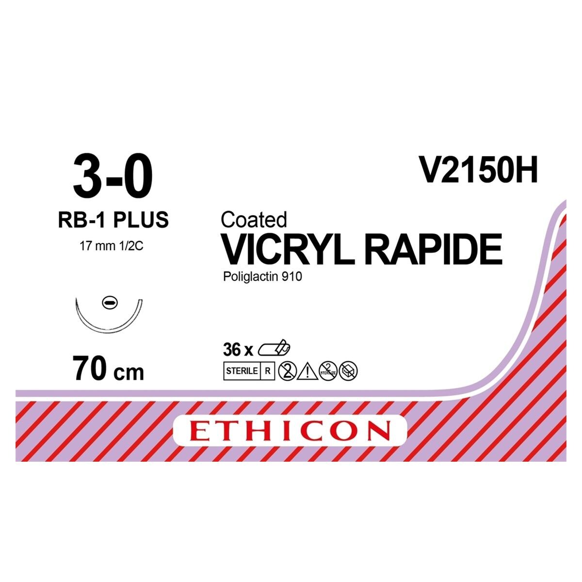 VICRYL rapide ungefärbt, geflochten - Nadeltyp RB1-plus - USP 3-0, Länge 70 cm, Packung 36 Stück