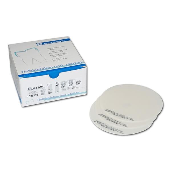 Erkodur-0M1 zahnfarben, mit Isolierfolie, Ø 120 mm (rund) - Stärke 1 mm, Packung 20 Stück