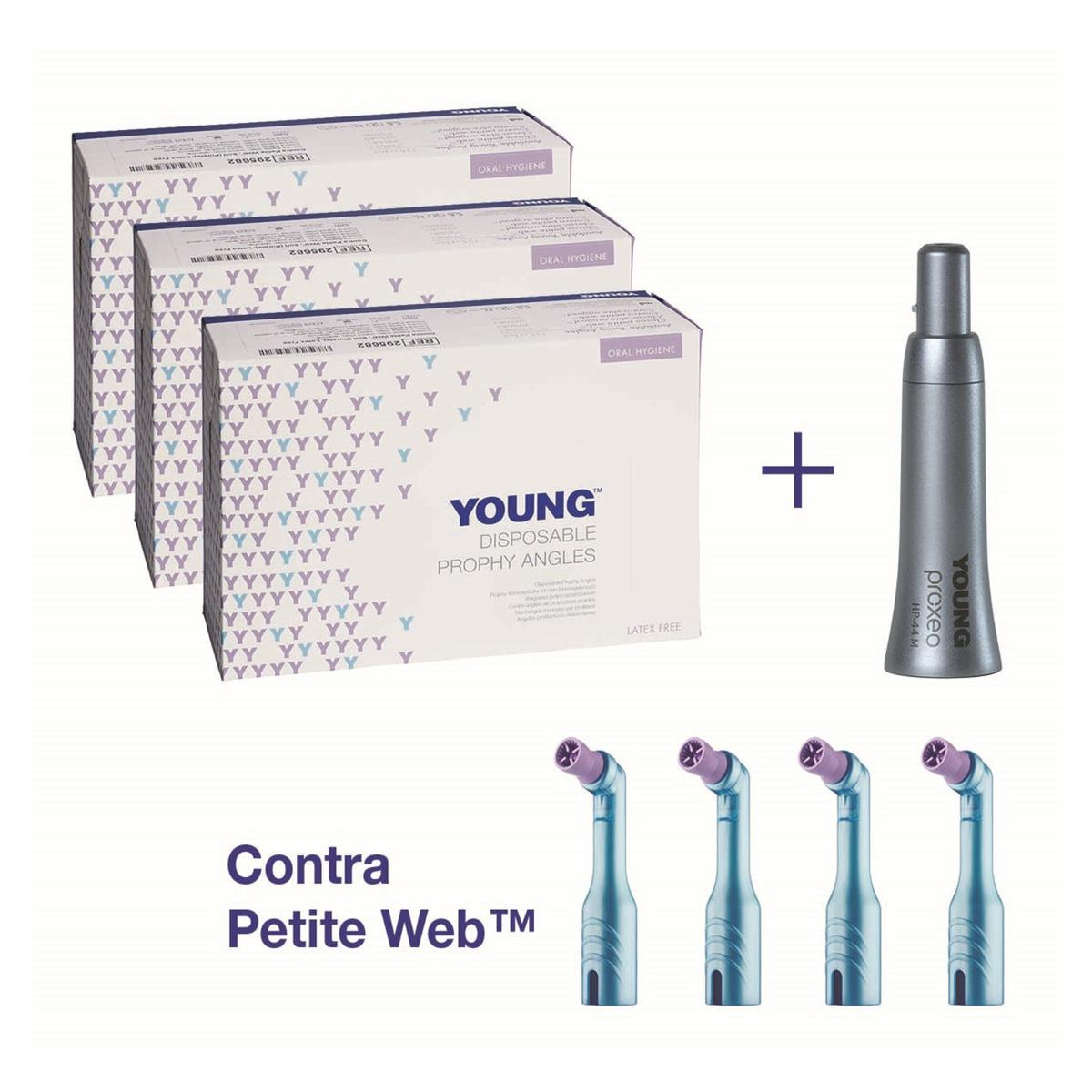 Young™ Einweg-Prophylaxe-Winkelstück - Starter Kit - Contra Petite Web, soft, kurz, Kontrawinkel