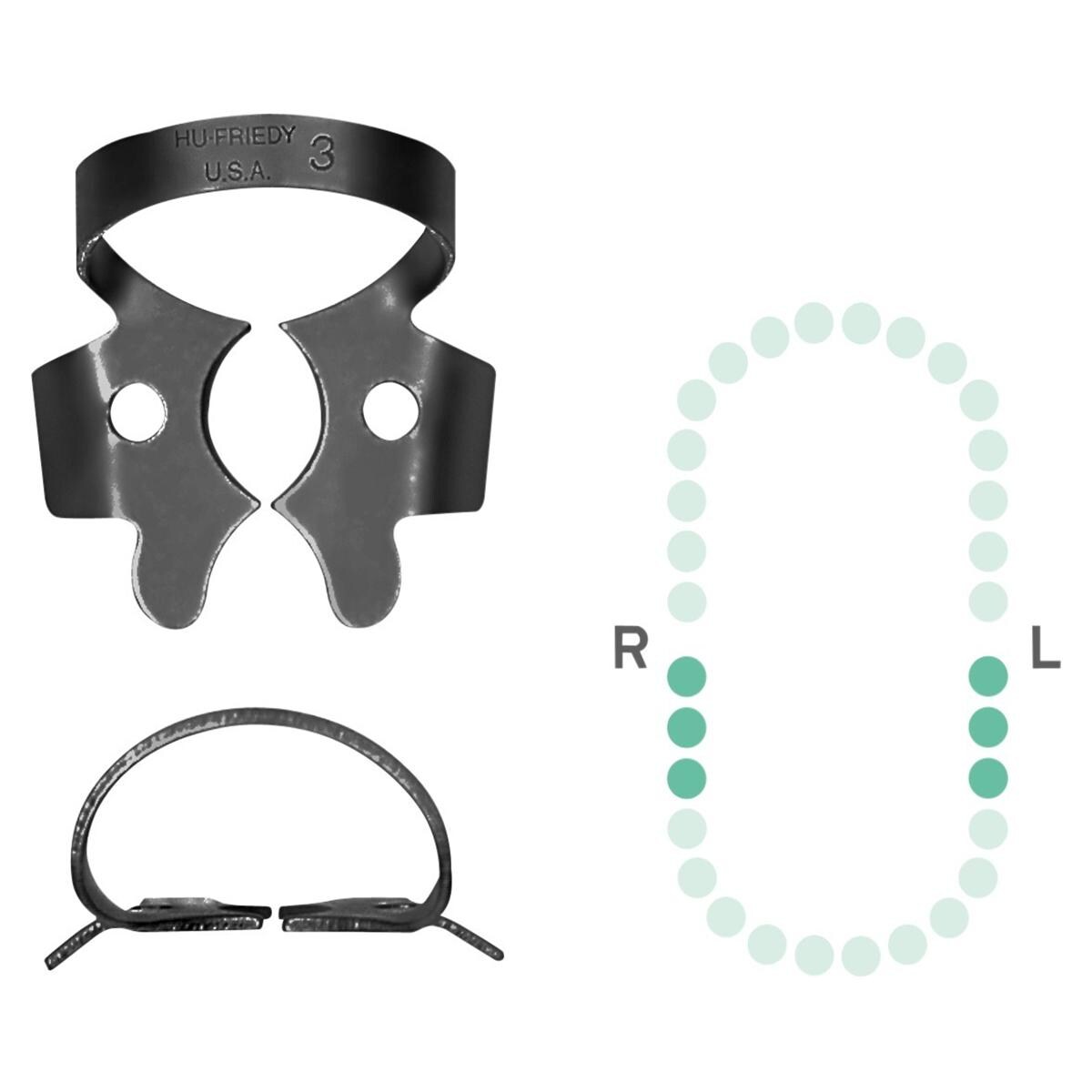 Kofferdam-Klammer, Black Line - Untere Molaren - Figur 3, flaches Klammermaul