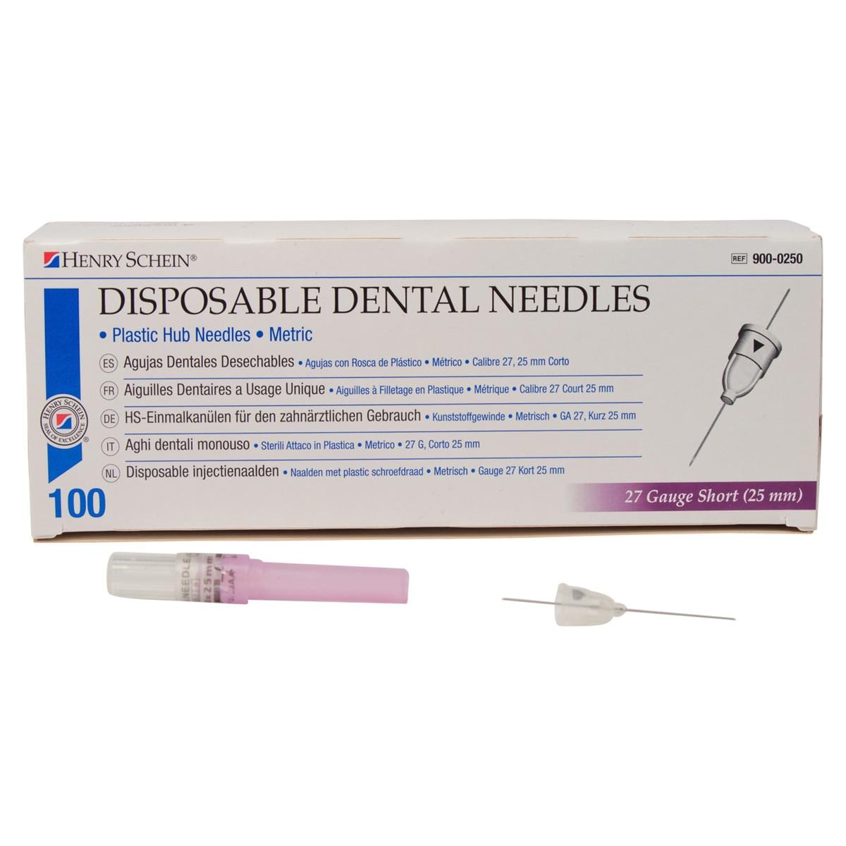 HS-Injektionskanülen, Disposable Dental Needles - Violett - 27G, 0,4 x 25 mm, kurz, Packung 100 Stück