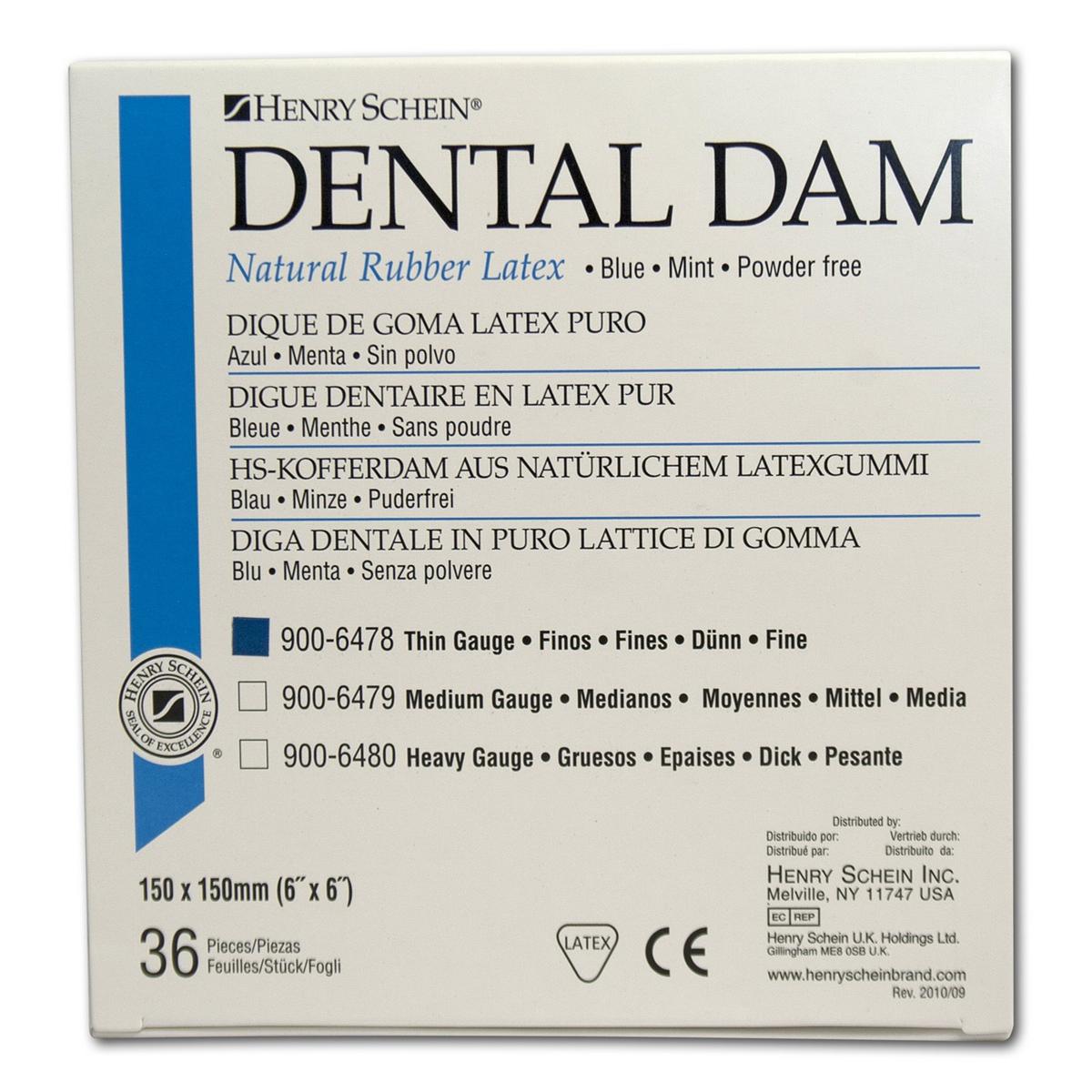 HS-Kofferdam Format 15 x 15 cm - Blau, dünn, Packung 36 Blatt