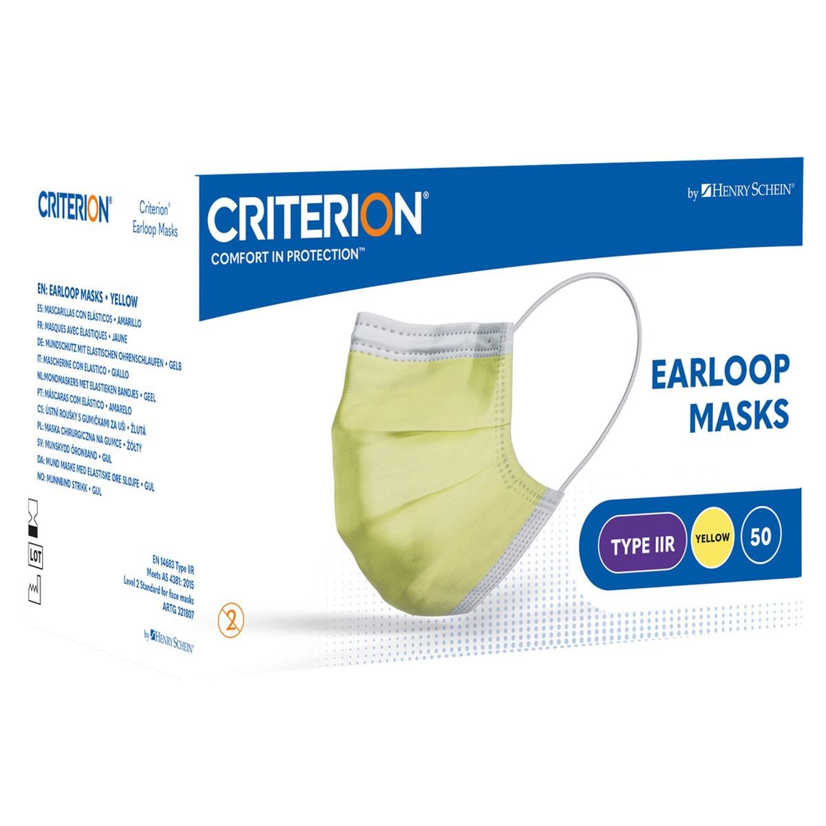 HS-Criterion® Mundschutz mit elastischen Ohrenschlaufen - Gelb, 3-lagig, Packung 50 Stück