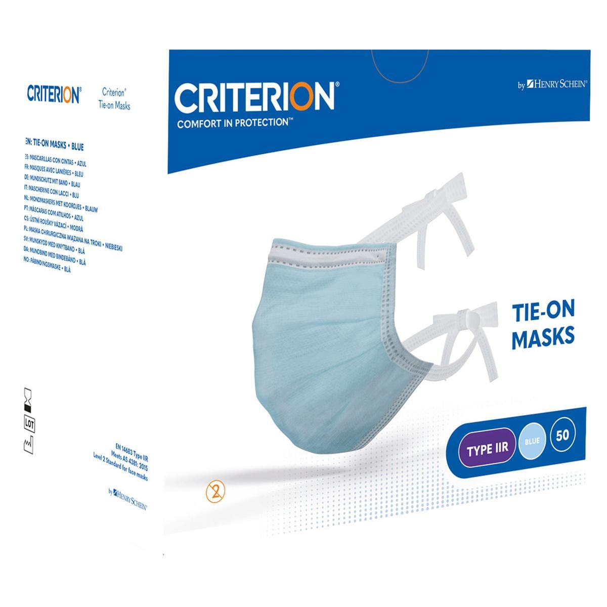 HS-Criterion® Mundschutz chirurgisch zum Binden - Blau, 3-lagig, Packung 50 Stück