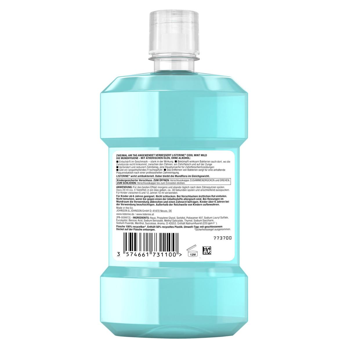 LISTERINE® COOL MINT - Milder Geschmack (früher ZERO) - Flaschen 6 x 500 ml ohne Pumpspender