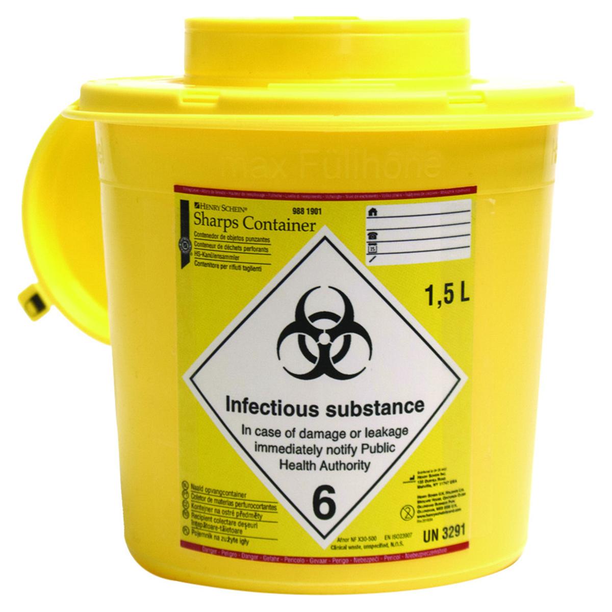 HS-Entsorgungsbehälter / Kanülensammler - 1,5 Liter, (B x T x H) 14, 5 x 14,5 x 15,2 cm