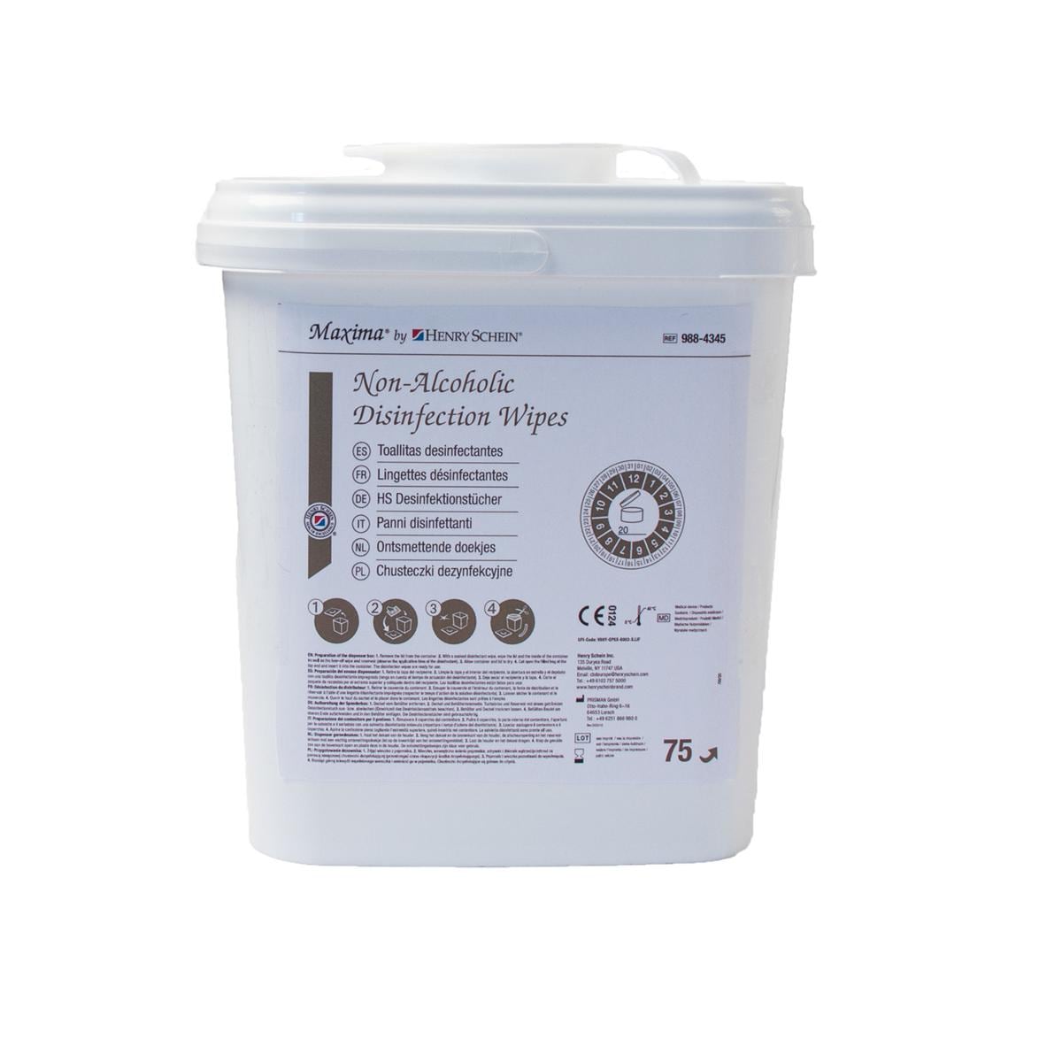 HS-Maxima® Desinfektionstücher (ohne Alkohol) - Format 28 x 28 cm, getränkt, Spendereimer 75 Tücher