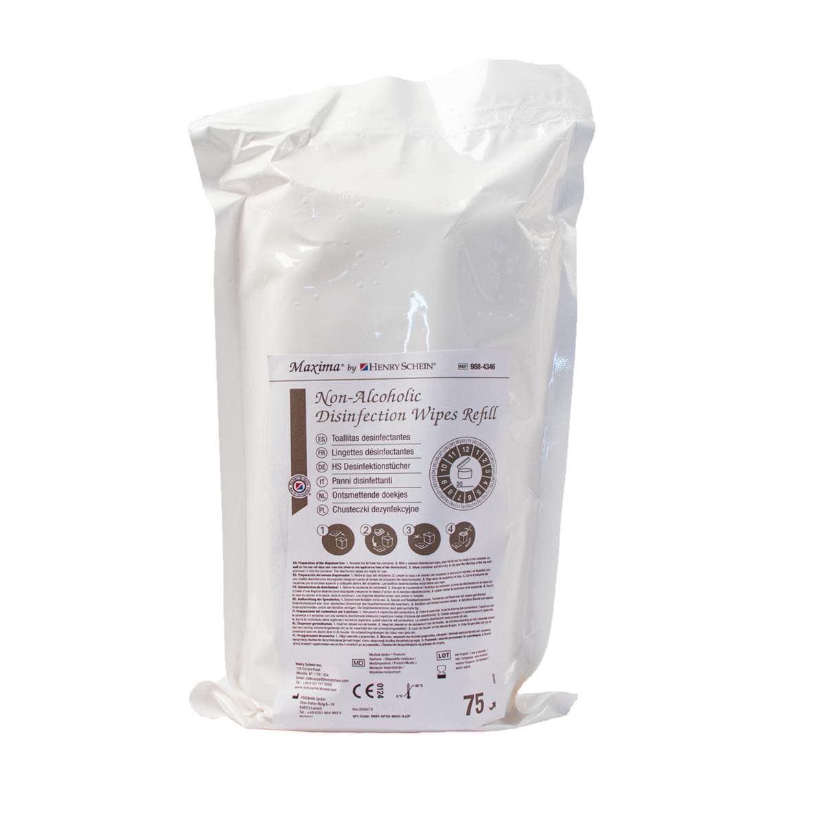 HS-Maxima® Desinfektionstücher (ohne Alkohol) - Format 28 x 28 cm, getränkt, Nachfüllbeutel 75 Tücher