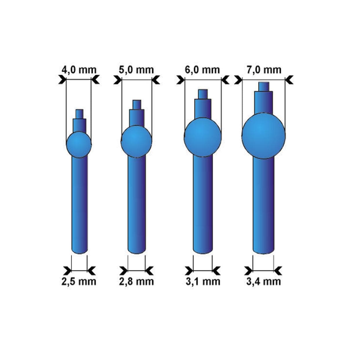 Guss-Stifte blau - Kugel - Ø 5 mm, Packung 250 Stück